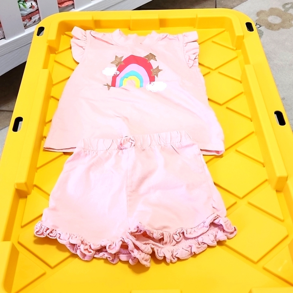 Little Star Organic pink rainbow girls short set size 3T - Picture 1 of 7